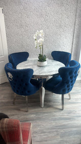 Round Vienna Marble Table With 4 lewis Lion Knocker Chairs