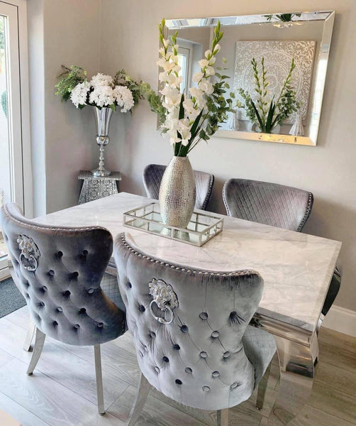 Vienna Marble Dining Table With Lewis Lion Knocker Chairs