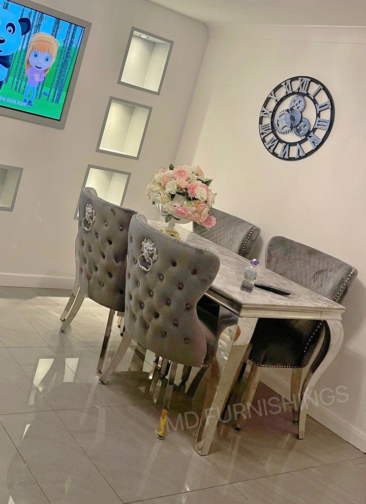 Vienna Marble Dining Table With Lewis Lion Knocker Chairs