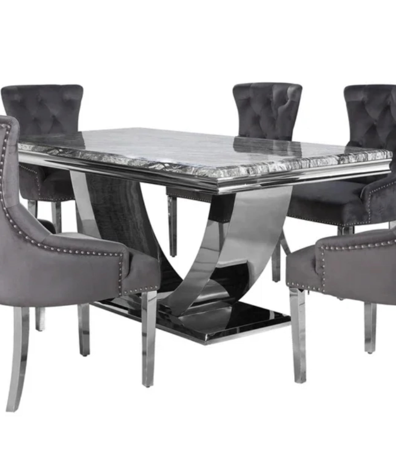 Arial Marble Top Dining Set With Chelsea knocker Chairs