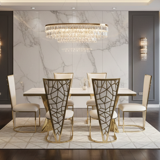 Roma Dining Table Cream With Cream Palermo Dining Chairs