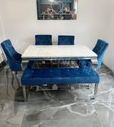 Vienna Marble Dining Table With Venice Lion Knocker Chairs & Bench Option