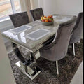 Arianna Grey Marble Top Dining Set With Cheshire Knocker Velvet Chairs