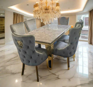 Vienna Gold Dining Set With Victoria Gold Knocker Velvet Chairs