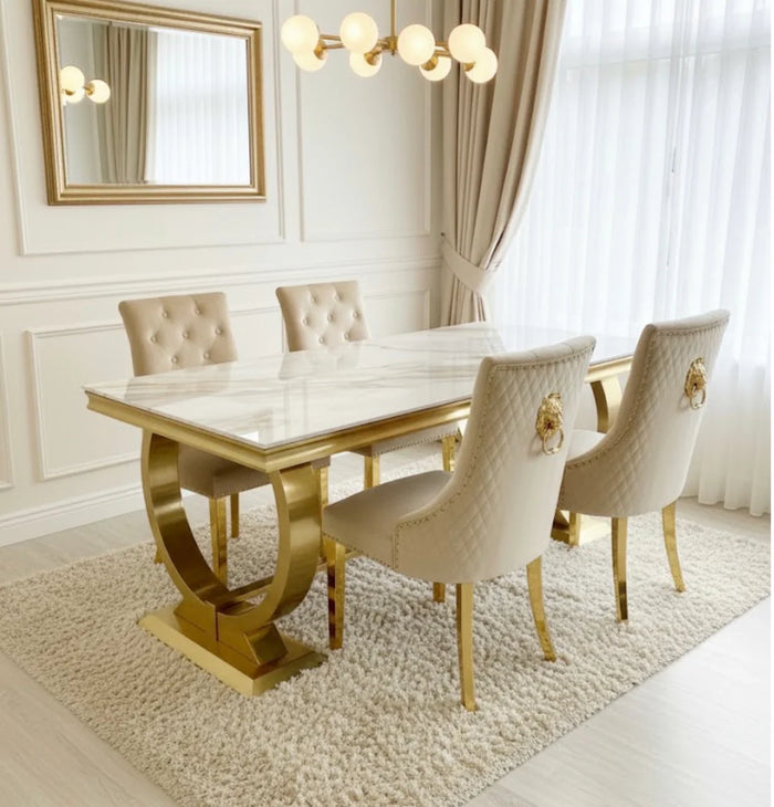 Arianna Grey Gold Table With 6 Dark Grey Gold Bently Chairs