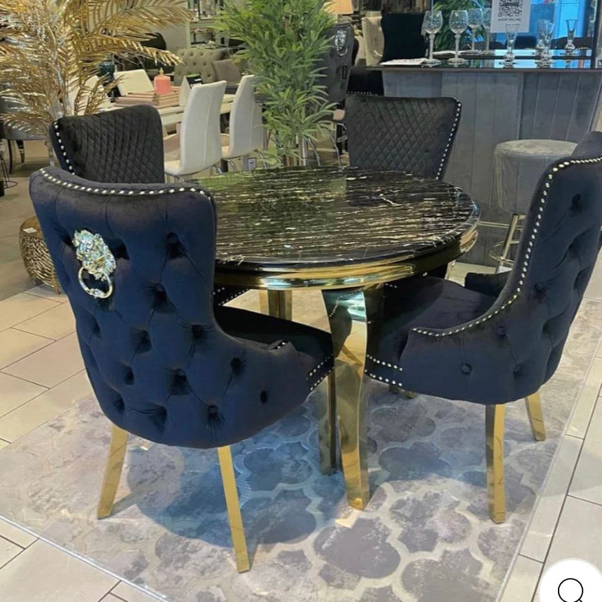 Vienna Round Gold Table With 4 Victoria Chairs