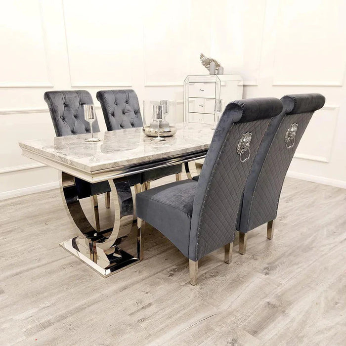 Arianna Grey 150cm with 4 Lucy Dark Grey Chairs