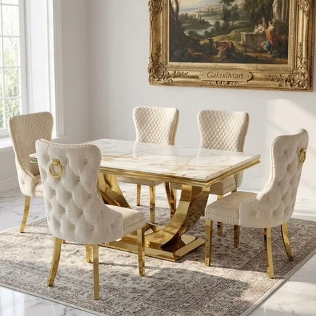 Gold Arial 1.8m With 6 Victoria Gold Lion Chairs