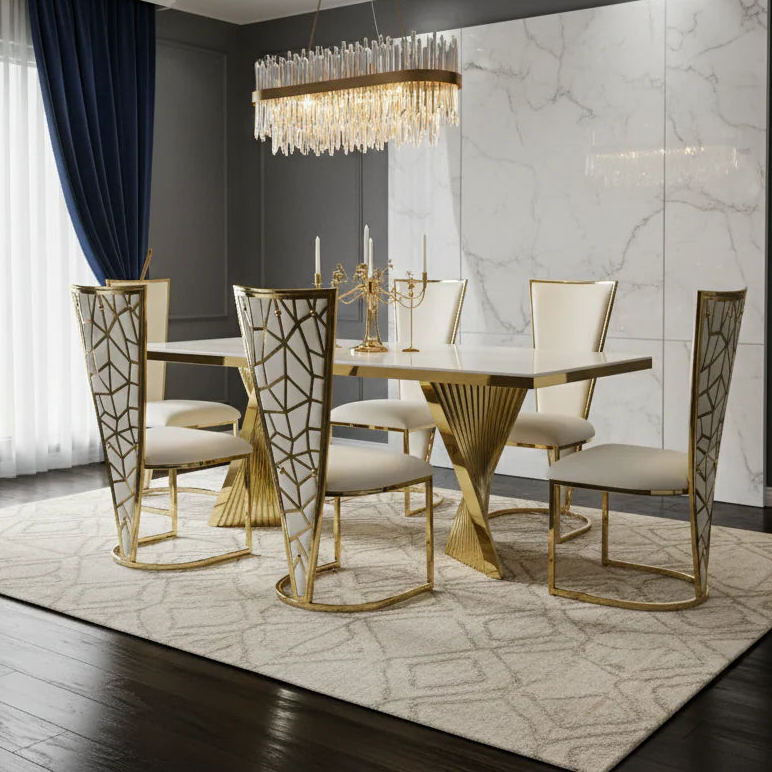 Roma Dining Table Cream With Cream Palermo Dining Chairs