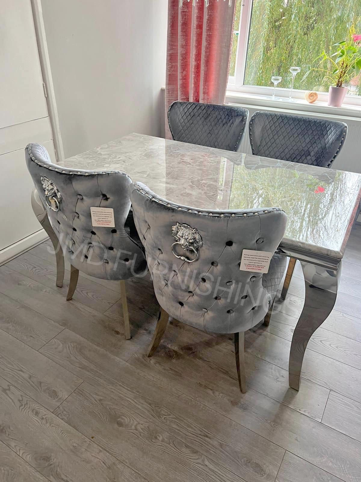 Vienna Marble Dining Table With Lewis Lion Knocker Chairs