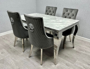 Vienna Marble Dining Table With Bently Knocker Chairs lion