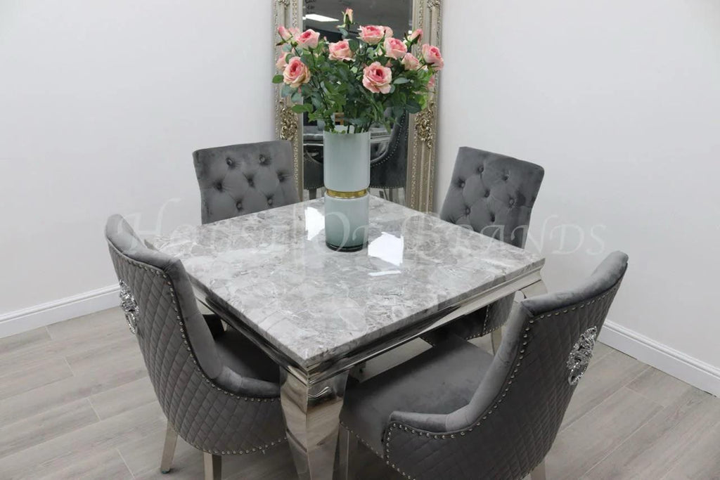 Vienna Marble Dining Table With Bently Knocker Chairs lion