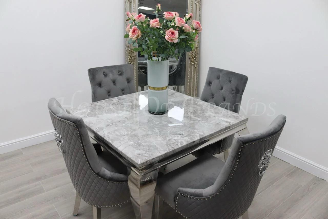 Vienna Marble Dining Table With Bently Knocker Chairs lion
