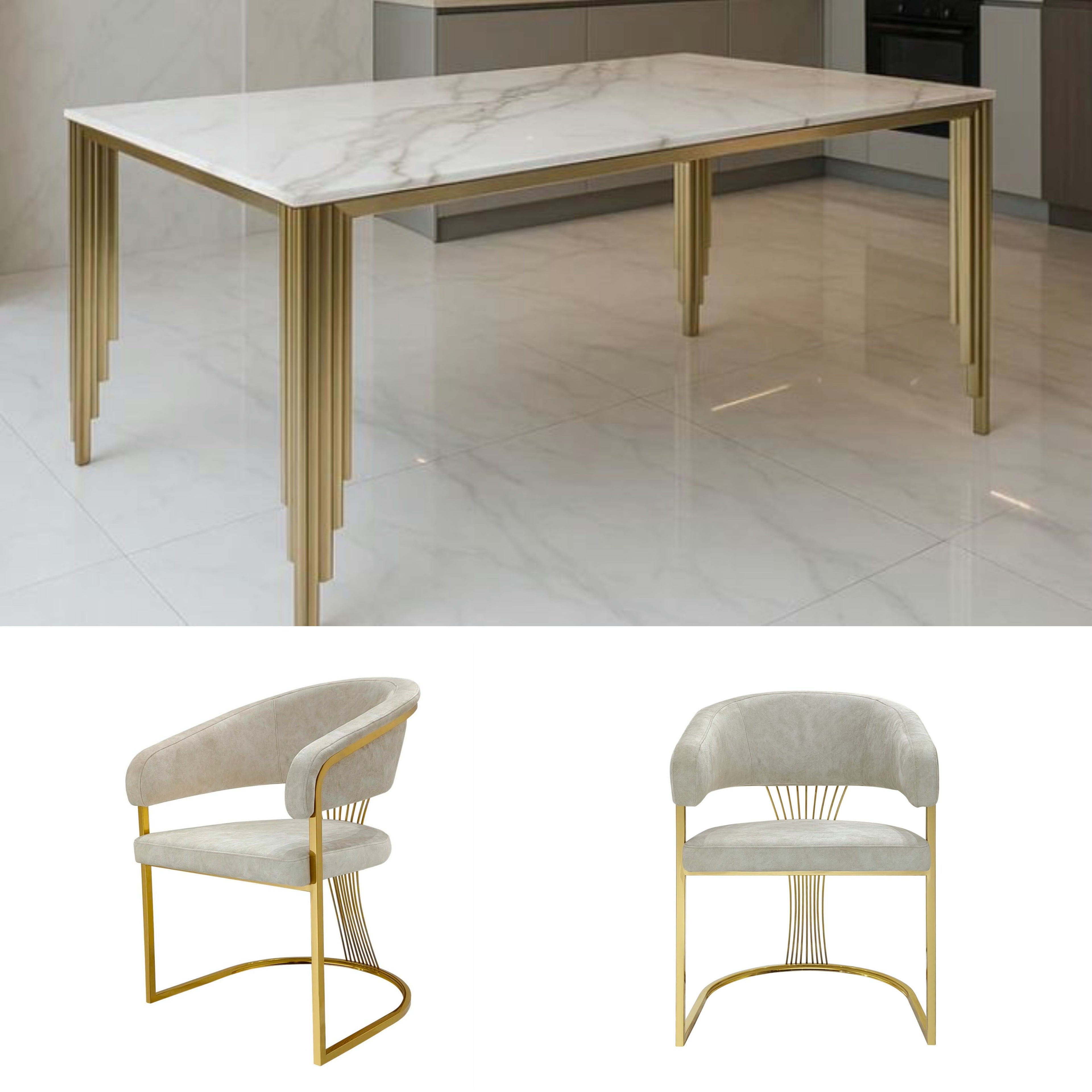 Venis Marble Dining Table With Verona Dining Chairs