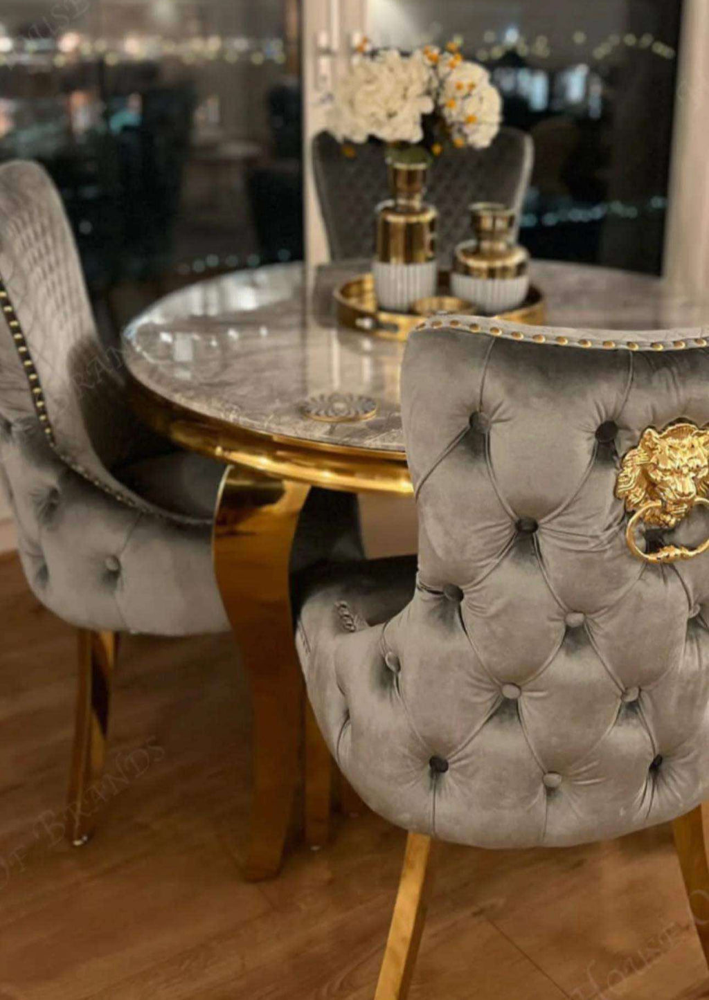 Vienna Round Gold Table With 4 Victoria Chairs