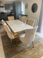Vienna Cream & Gold Marble Dining Table With Bentley Gold Chairs