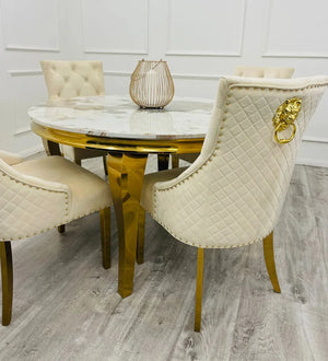 Bently Cream & Gold Chairs With Cream Gold Round