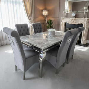 Vienna Marble Top Dining Set With Lucy Lion Knocker Velvet Chairs