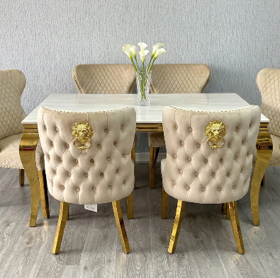 Louis Dining Table with Lewis Dining Chairs Cream Or Black