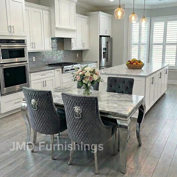 Vienna Marble Dining Table With Bently Knocker Chairs lion