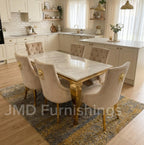 Vienna Cream & Gold Marble Dining Table With Bentley Gold Chairs