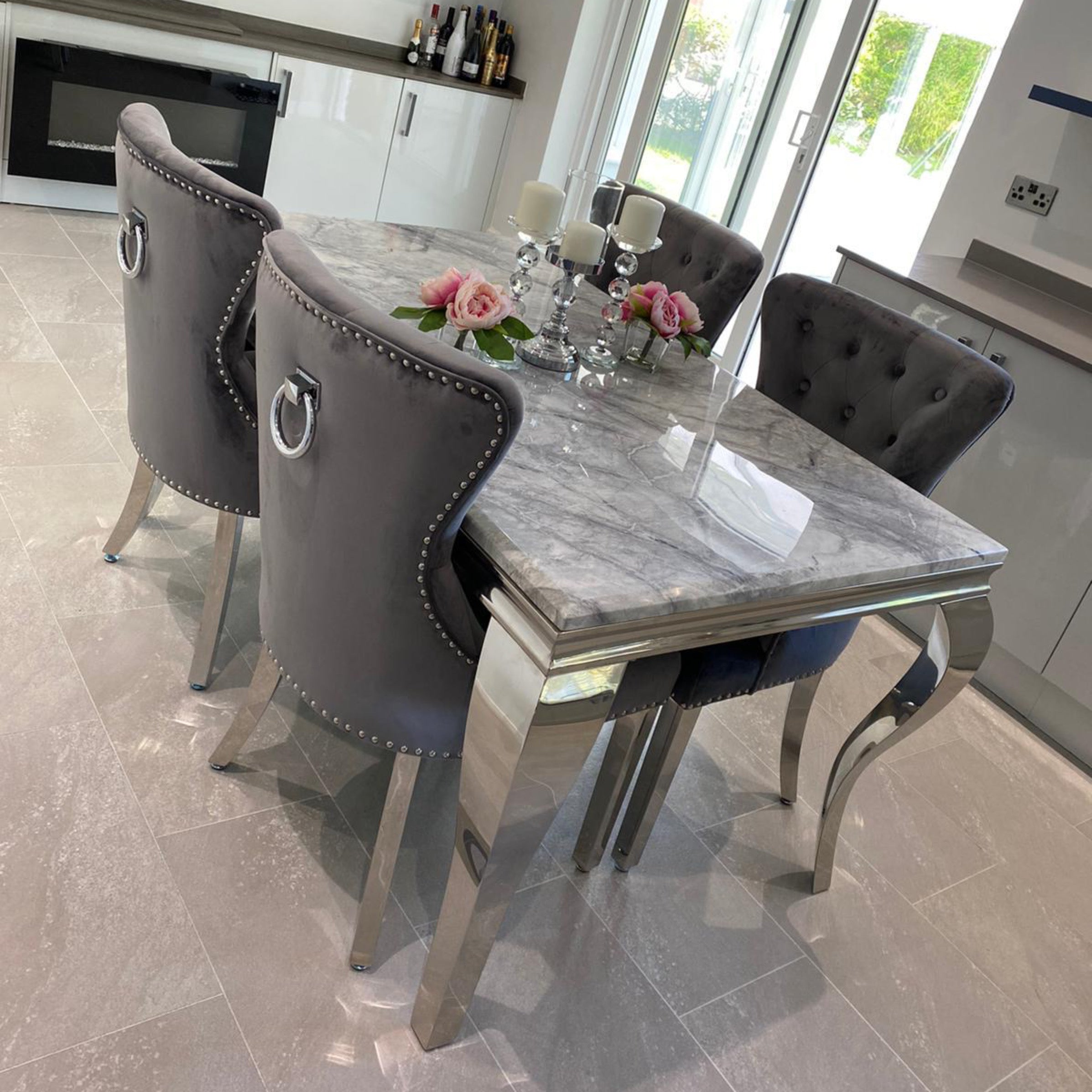 Vienna Marble Dining Table With Chelsea Ring Knocker Chairs