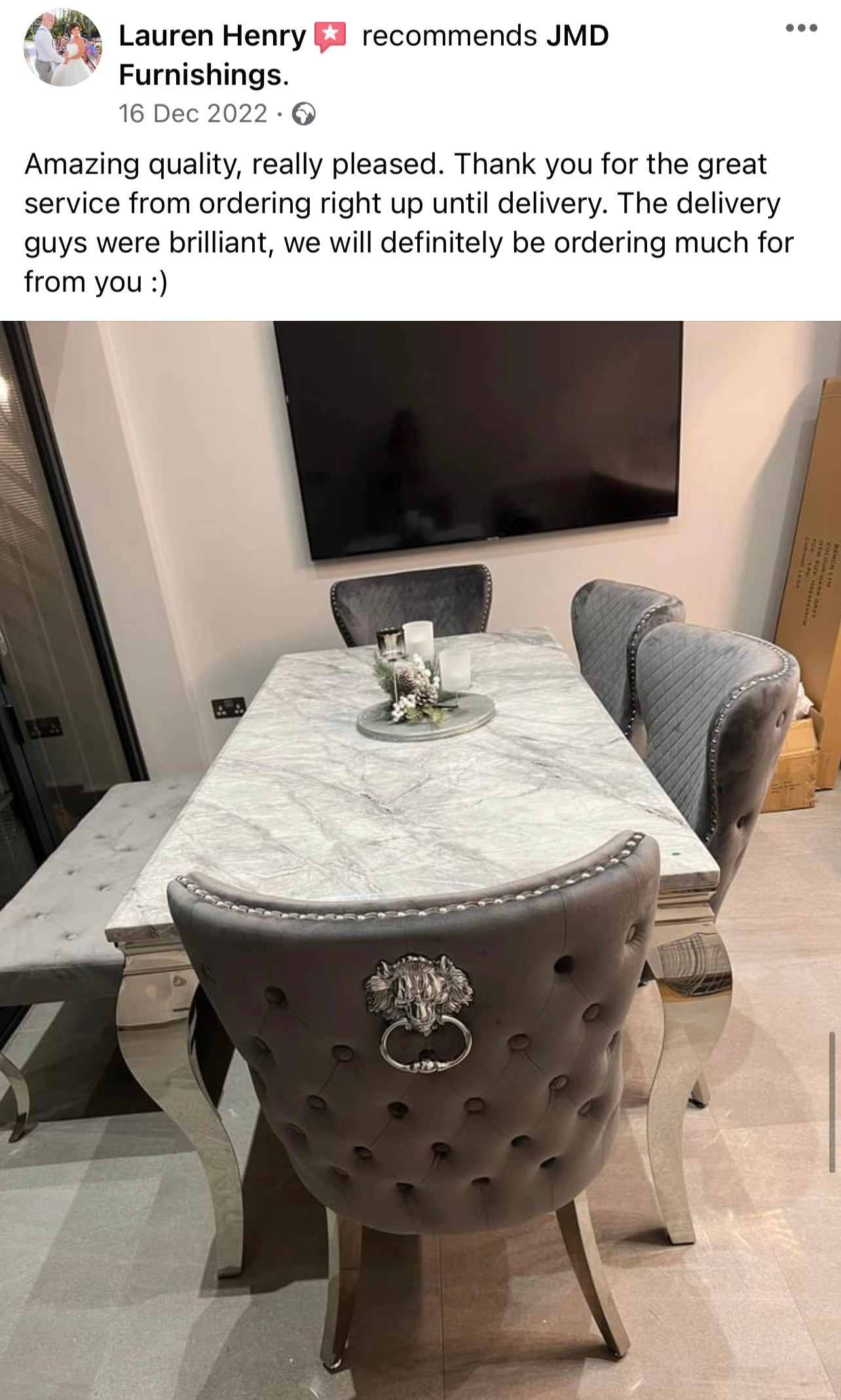 Vienna Marble Dining Table With Lewis Lion Knocker Chairs
