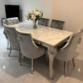 Vienna Grey Marble Top Dining Set With Cheshire Knocker Velvet Chairs