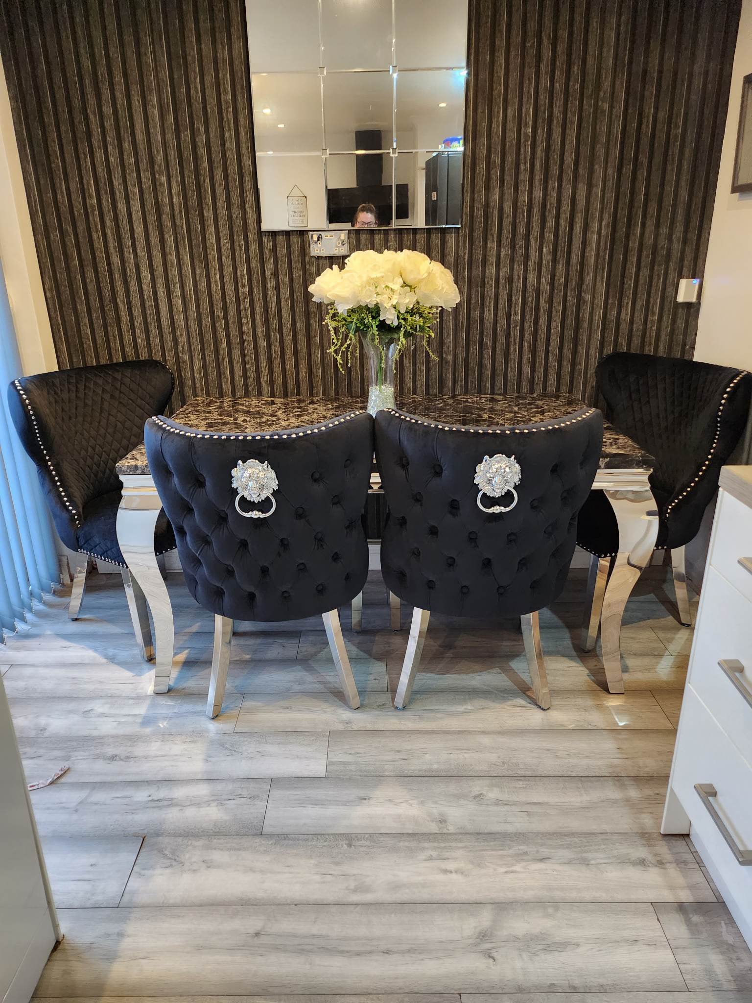 Vienna Marble Dining Table With Lewis Lion Knocker Chairs