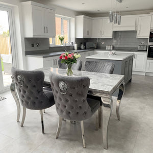 Vienna Marble Dining Table With Lewis Lion Knocker Chairs