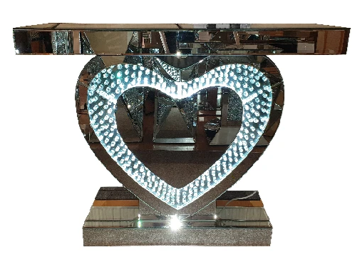 The Heart Shape Crystal Mirrored Console Table