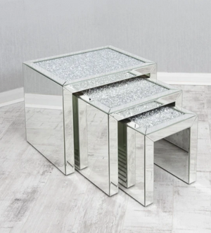 3 Tier Diamante Mirrored Nest Of Tables