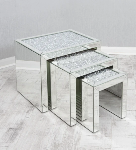 Crushed mirrored nest of tables deals