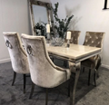 Vienna Cream Marble Top Dining Set With Cheshire Mink Knocker Velvet Chairs