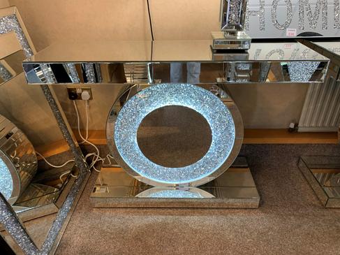 Mirrored Crushed Crystal LED Circular Console Table