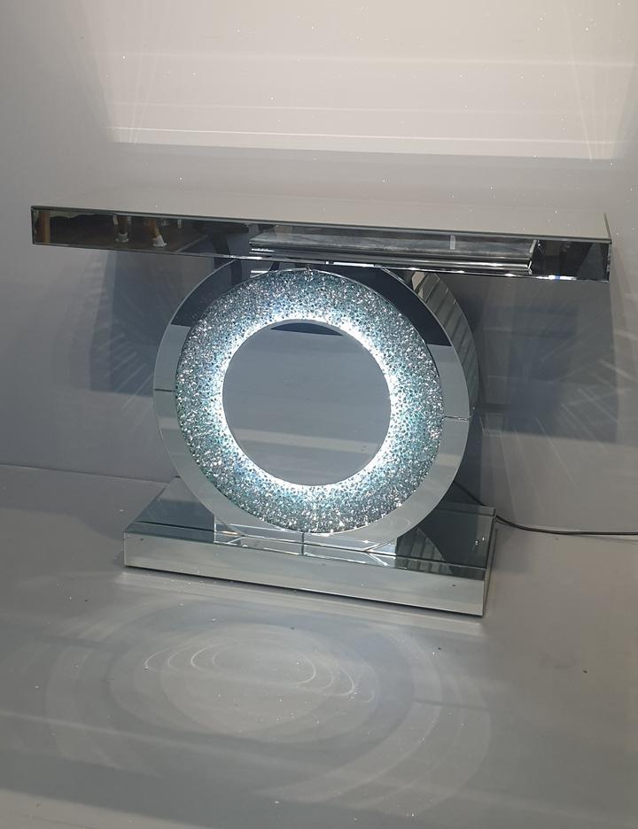 Mirrored Crushed Crystal LED Circular Console Table