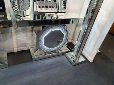 Mirrored Crushed Crystal LED Octagon Console Table