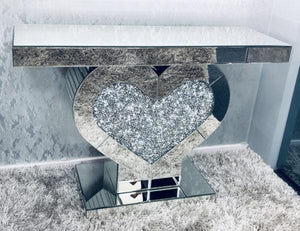 The Heart Shape Crystal Mirrored Console Table