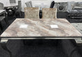 Vienna Brown & Beige Marble Top Dining Set With Cheshire Ring Champagne  Knocker Chairs