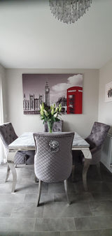 Vienna Grey Marble Top Dining Set With Venice Knocker Velvet Chairs