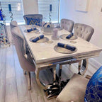 Arianna Marble Dining Table With Chelsea Knocker Velvet Chairs
