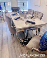 Arianna Marble Dining Table With Chelsea Knocker Velvet Chairs