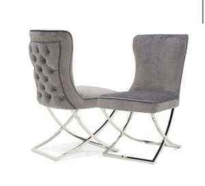 Arianna Grey Marble Top Dining Set With Dark Grey Sandhurst Cross Legs Grey Velvet Chairs