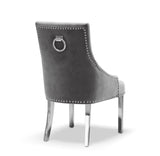 Windsor Grey Round Marble Top Dining Set With Duke Knocker Velvet Chairs