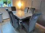 Vienna Marble Top Dining Set With Lucy Lion Knocker Velvet Chairs