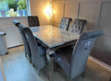 Vienna Marble Top Dining Set With Lucy Lion Knocker Velvet Chairs