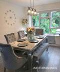 Vienna Grey Marble Top Dining Set With Venice Knocker Velvet Chairs
