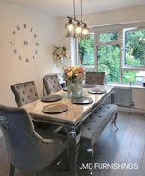 Vienna Grey Marble Top Dining Set With Venice Knocker Velvet Chairs