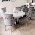 Chelsea Grey Round Marble Dining Set With Chelsea Dark Grey Knocker Velvet Chairs