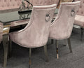 Vienna Grey Marble Top Dining Set With Pink Duke Knocker Velvet Chairs